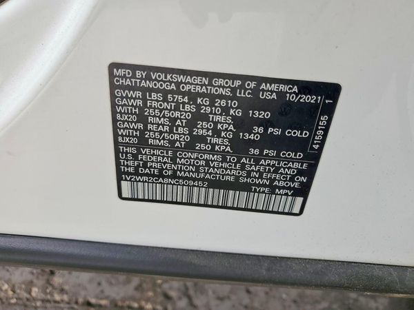 2022 VOLKSWAGEN ATLAS SE w/ Tech — VINS