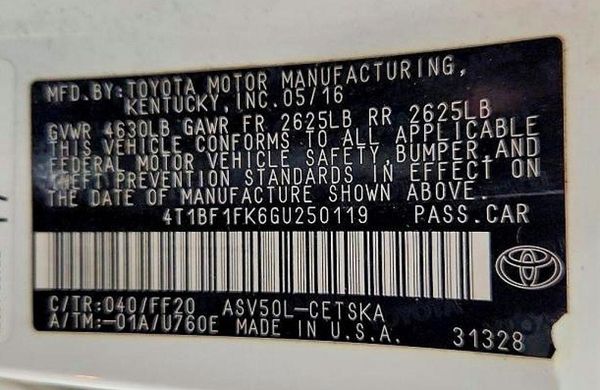 2016 TOYOTA CAMRY