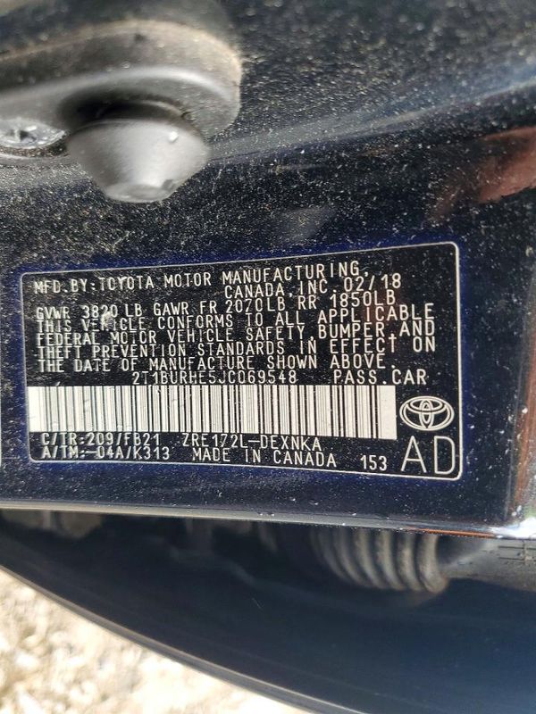 2018 TOYOTA COROLLA L/LE/SE/XLE/XSE — VINS