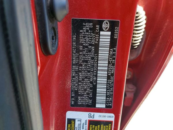 2012 TOYOTA CAMRY — VINS