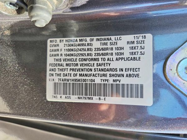 2019 HONDA CRV TOURING — VINS