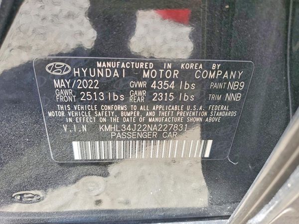 2022 HYUNDAI SONATA Limited — VINS