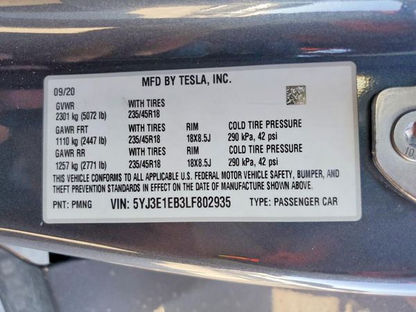 2020 TESLA MODEL 3