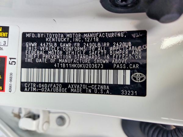 2019 TOYOTA CAMRY L/LE/SE/XLE — VINS