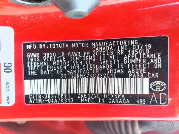 2019 TOYOTA COROLLA L/LE/SE/XLE/XSE