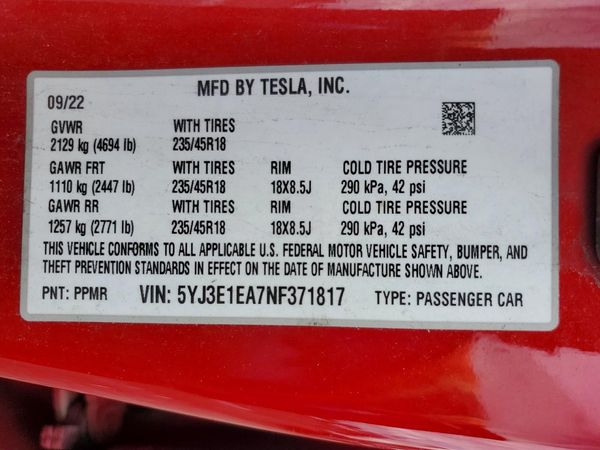 2022 TESLA MODEL 3