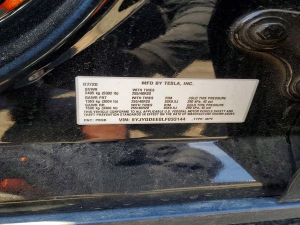 2020 TESLA MODEL Y — VINS