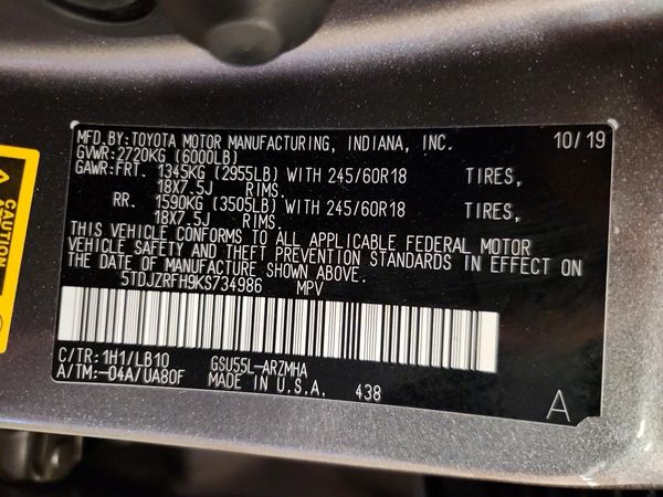 2019 TOYOTA HIGHLANDER SE/XLE