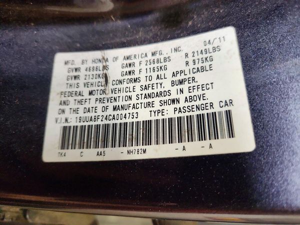 2012 ACURA TL — VINS