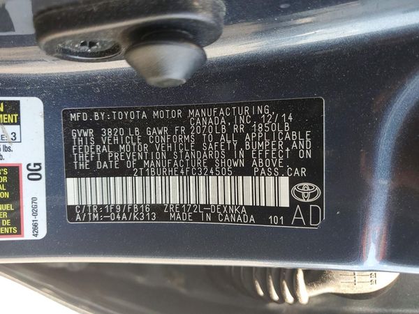2015 TOYOTA COROLLA L/LE