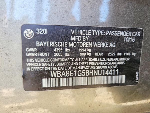 2017 BMW 3 SERIES SA — VINS