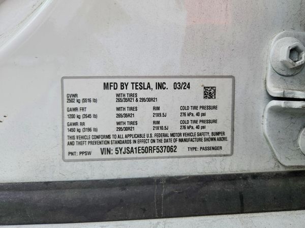 2024 TESLA MODEL S — VINS
