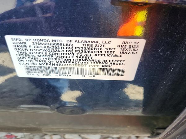 2012 HONDA PILOT EX — VINS