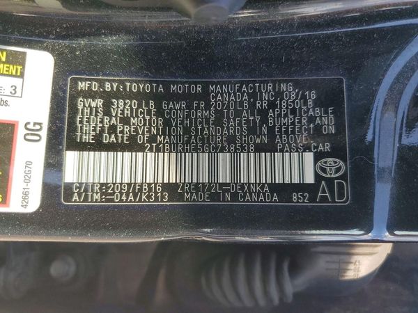 2016 TOYOTA COROLLA