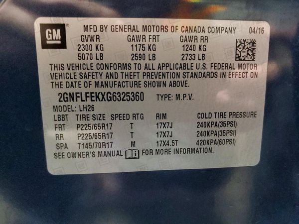 2016 CHEVROLET EQUINOX LT