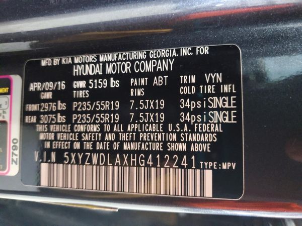 2017 HYUNDAI SANTA FE — VINS