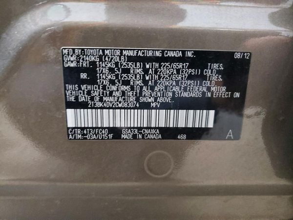 2012 TOYOTA RAV4 BASE Standard