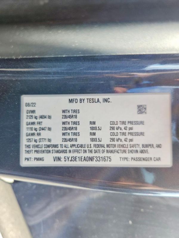 2022 TESLA MODEL 3