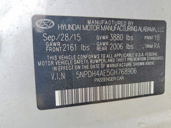 2016 HYUNDAI ELANTRA — VINS