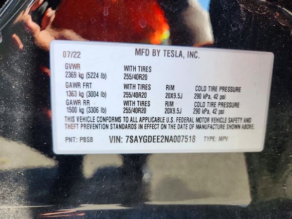 2022 TESLA MODEL Y