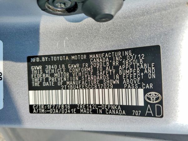 2012 TOYOTA COROLLA
