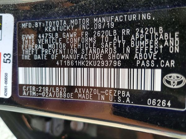 2019 TOYOTA CAMRY XSE — VINS