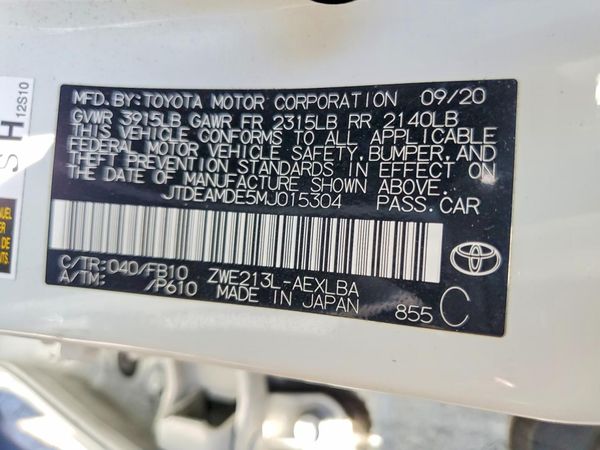 2021 TOYOTA COROLLA LE — VINS