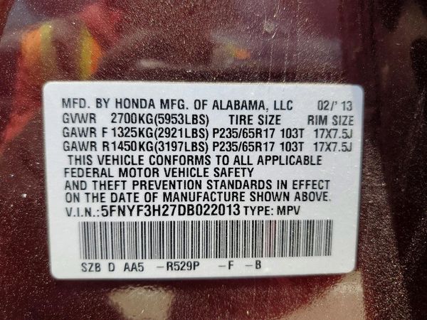 2013 HONDA PILOT LX