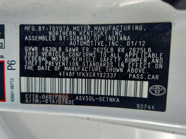 2012 TOYOTA CAMRY