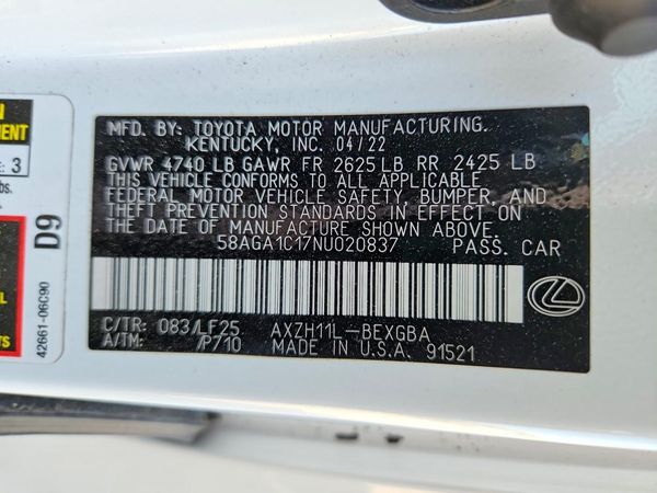 2022 LEXUS ES 300H 300h F Sport