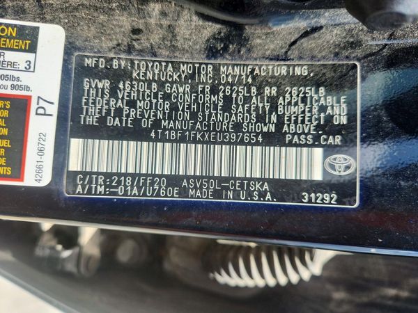 2014 TOYOTA CAMRY — VINS