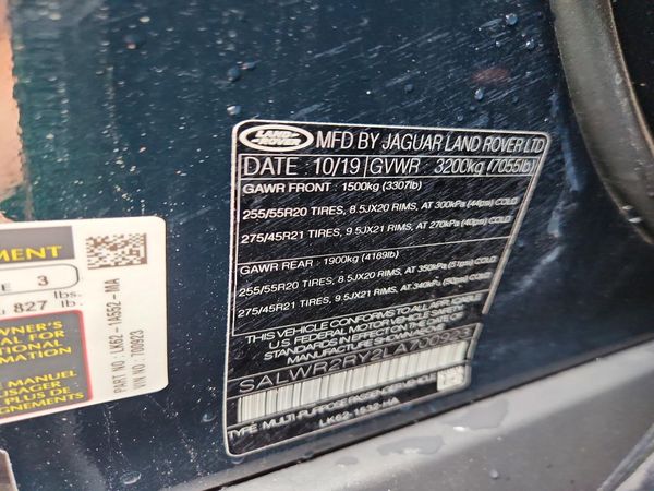 2020 LAND ROVER RANGEROVER HSE — VINS