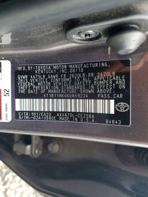 2019 TOYOTA CAMRY L/LE/SE/XLE