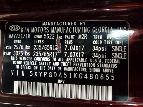 2019 KIA SORENTO L, LX, S