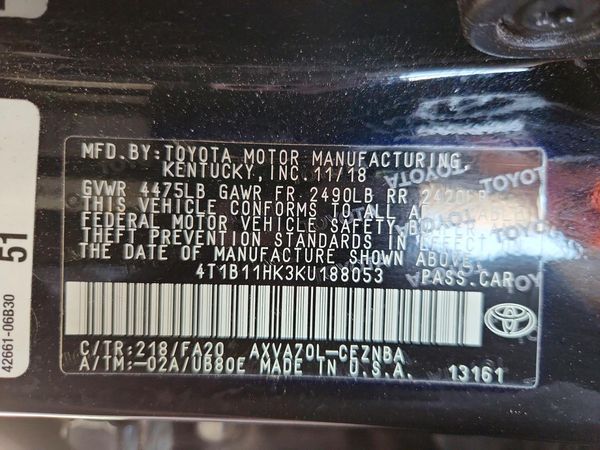 2019 TOYOTA CAMRY L/LE/SE/XLE