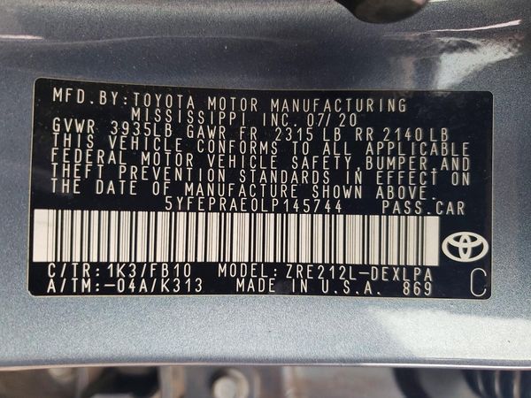 2020 TOYOTA COROLLA LE