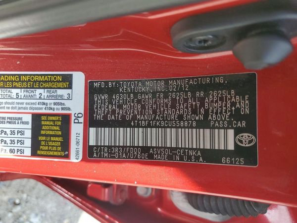 2012 TOYOTA CAMRY