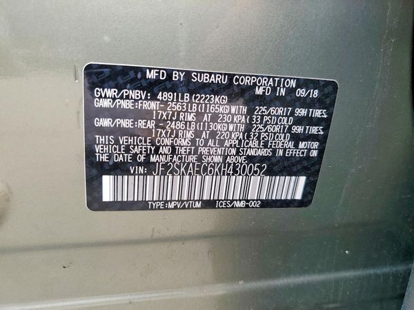2019 SUBARU FORESTER Prm Base+ES