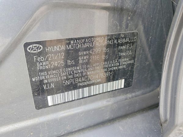 2012 HYUNDAI SONATA Middle-low level — VINS