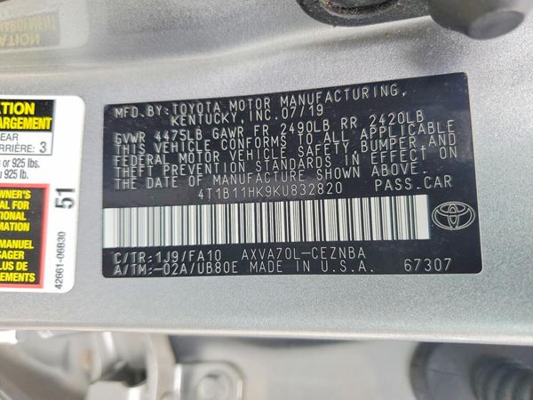 2019 TOYOTA CAMRY L/LE/SE/XLE