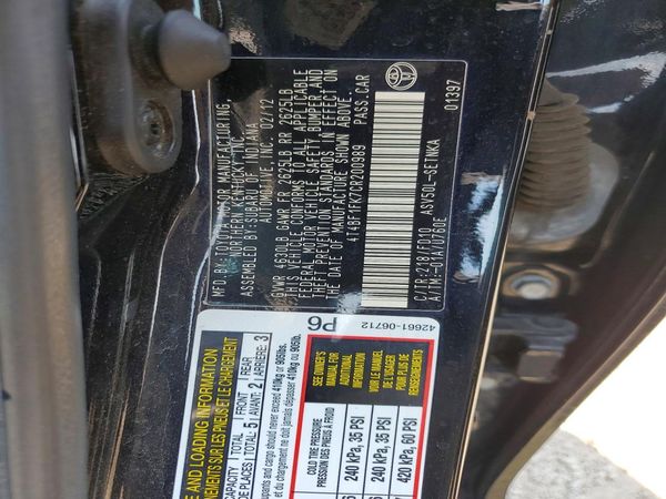 2012 TOYOTA CAMRY — VINS