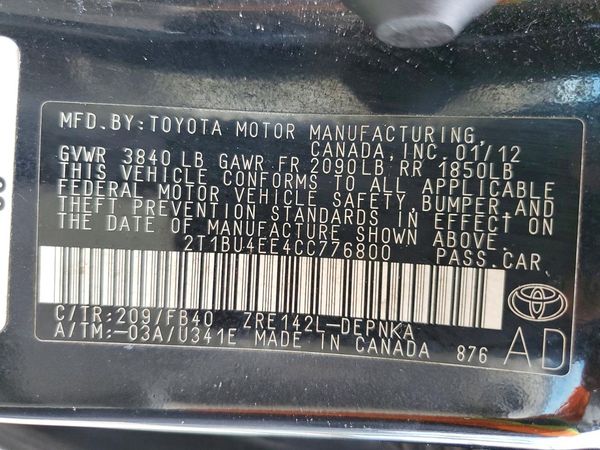 2012 TOYOTA COROLLA