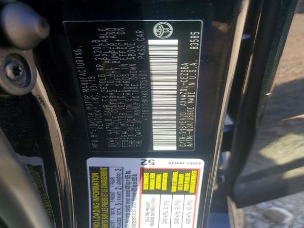 2019 TOYOTA CAMRY L/LE/SE/XLE — VINS