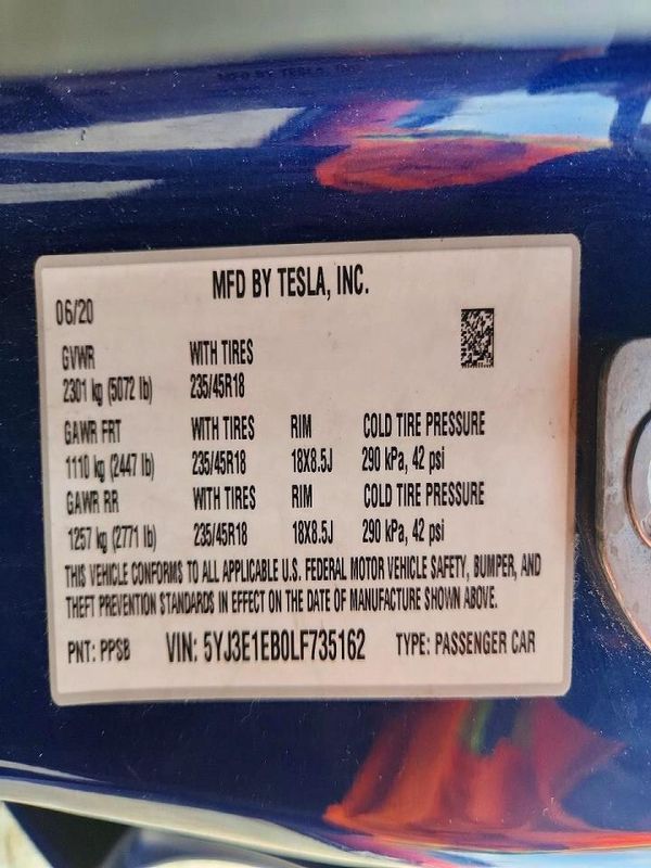 2020 TESLA MODEL 3