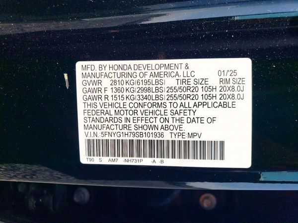 2025 HONDA PILOT TOURING, TOURING HPD