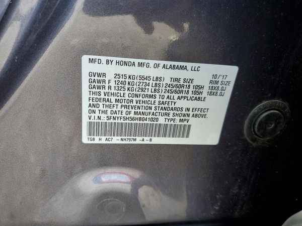 2017 HONDA PILOT EXL