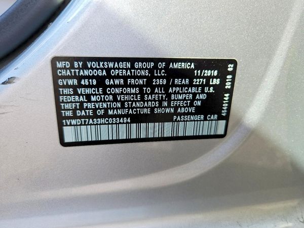 2017 VOLKSWAGEN PASSAT