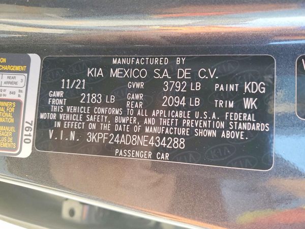 2022 KIA FORTE FE, LXS