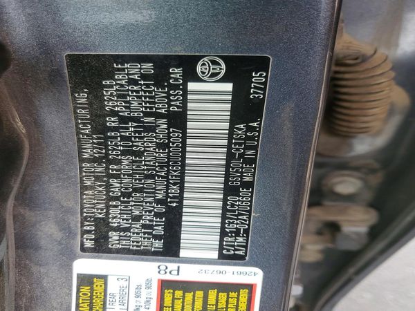 2012 TOYOTA CAMRY — VINS