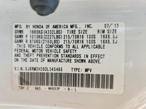 2013 HONDA CRV LX — VINS